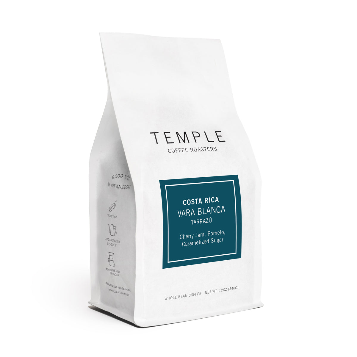 Bag of Costa Rica Vara Blanca coffee. 