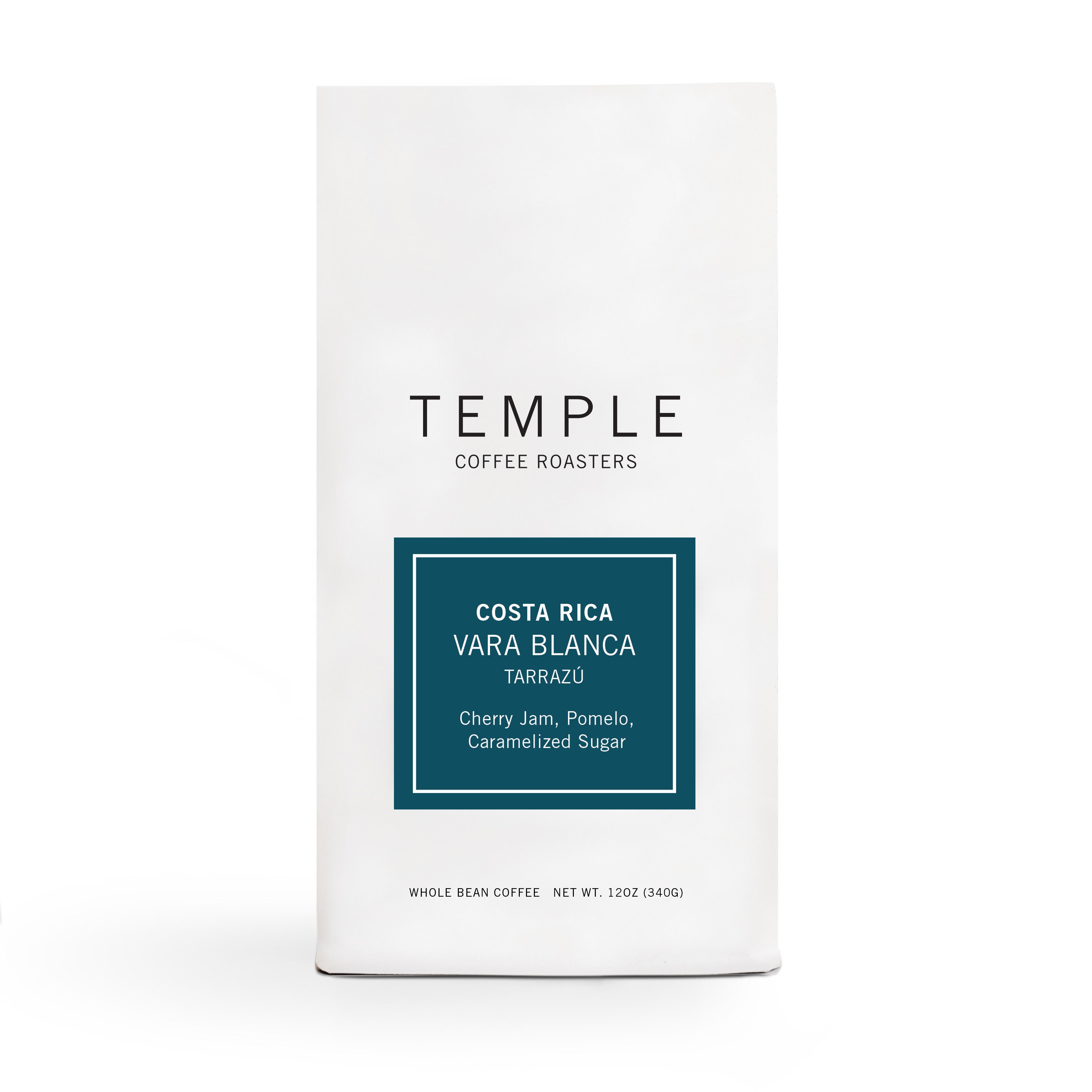 Bag of Costa Rica Vara Blanca coffee. 