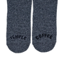 Dark gray socks with 'Temple Coffee' text on a white background