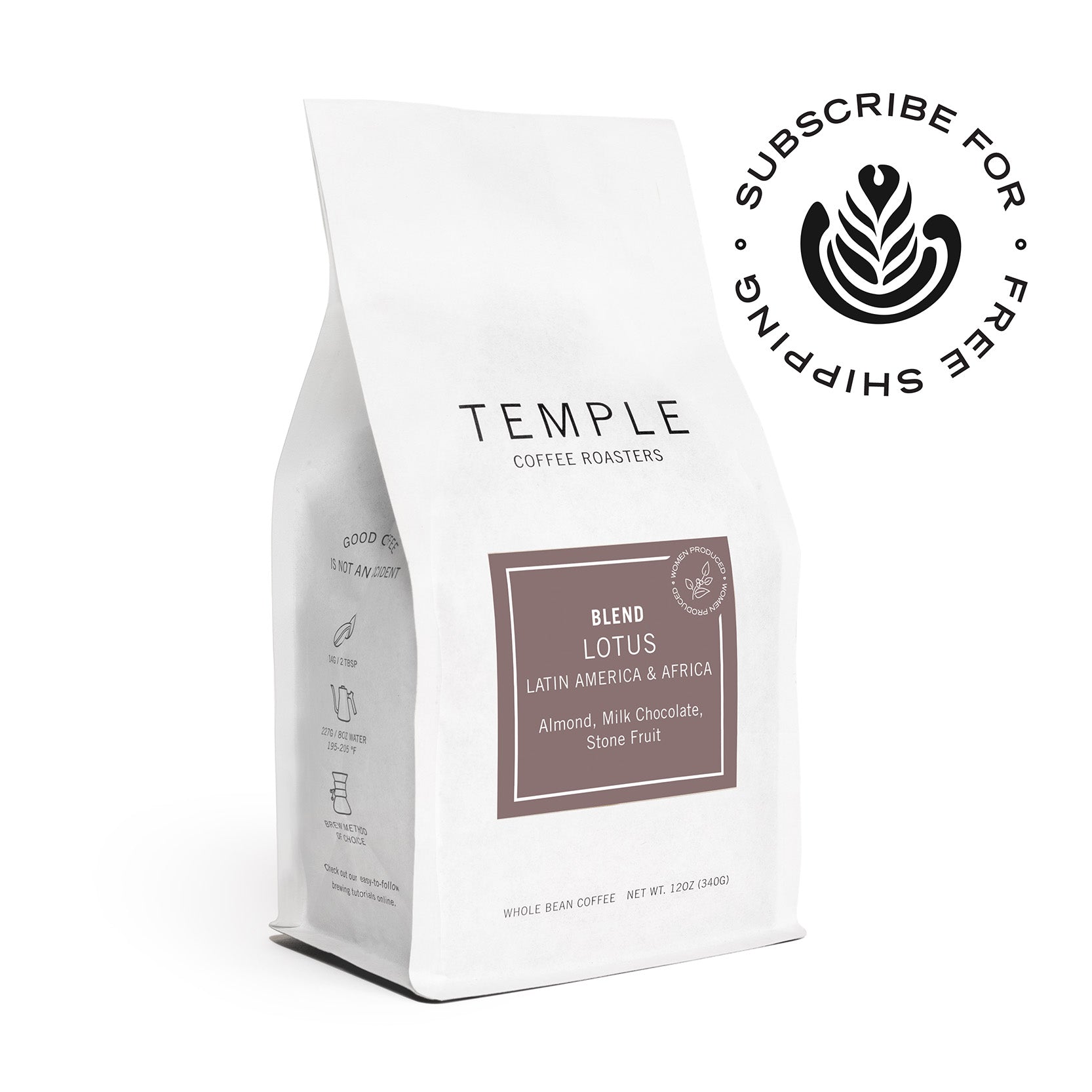 Bag of Lotus Blend Coffee with Subscribe for free shipping Emblem