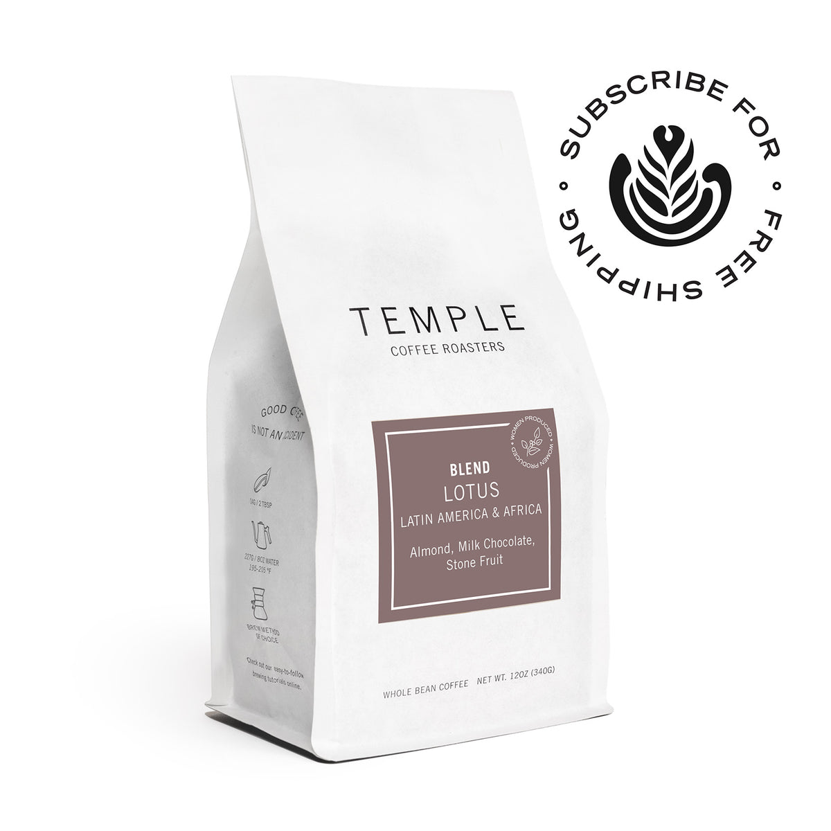 Bag of Lotus Blend Coffee with Subscribe for free shipping Emblem