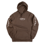 Brown hoodie with 'Temple Coffee' branding on a white background