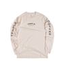 Beige long-sleeve shirt with 'Temple Coffee' text on a white background