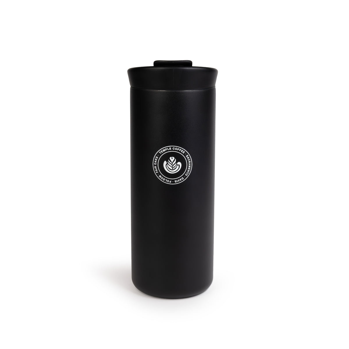 Tumbler with gold and black striped pattern and Harry Potter logo on a white background