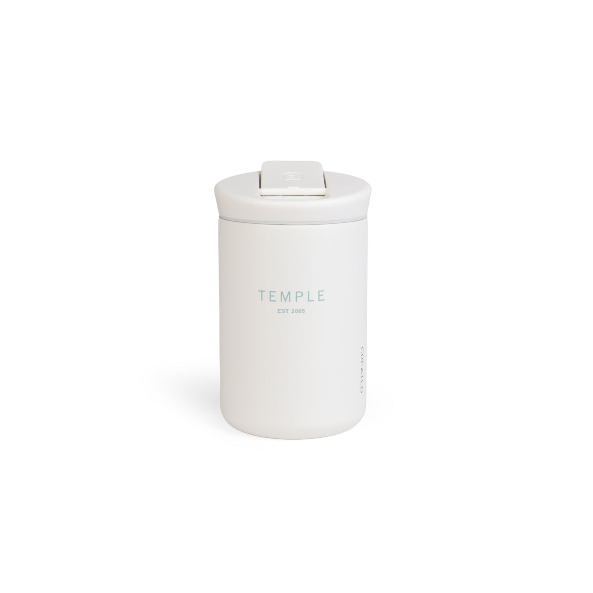 White candle jar with 'TEMPLE' branding on a white background