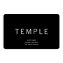 Black gift card with 'TEMPLE' branding on a white background