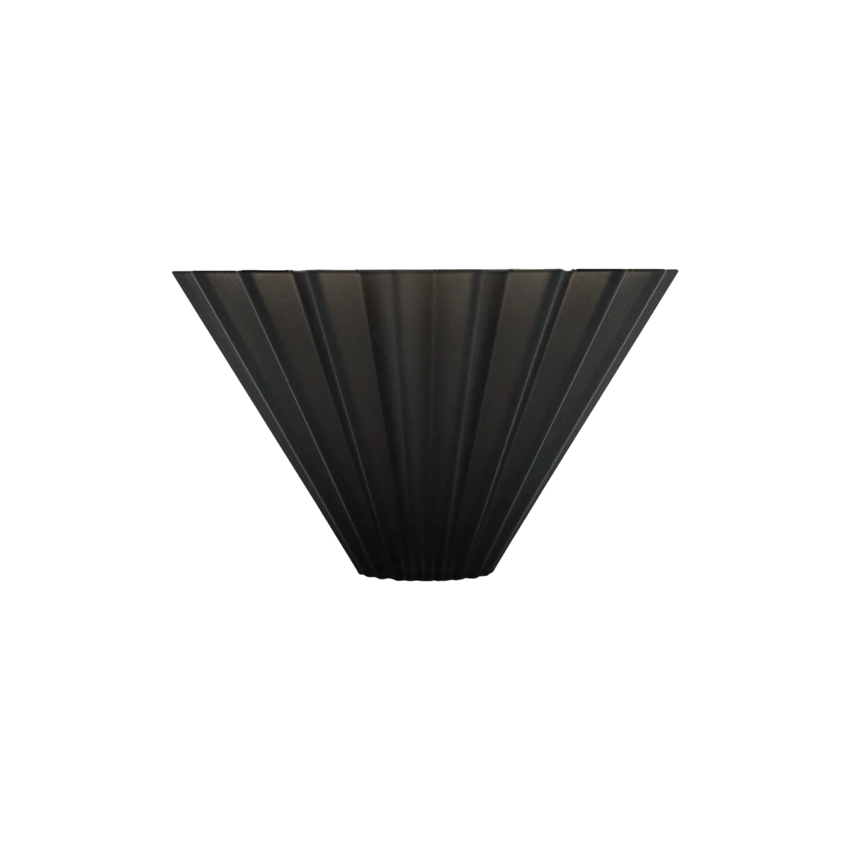 A black pleated conical coffee pour over with a ribbed, fluted texture, shown against a plain white background.